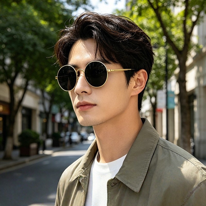 Herrensonnenbrille Retro Rundrahmen polarisierte Sonnenbrille UV-Schutz Blendschutz HD-Fahrbrille Fahrerbrille