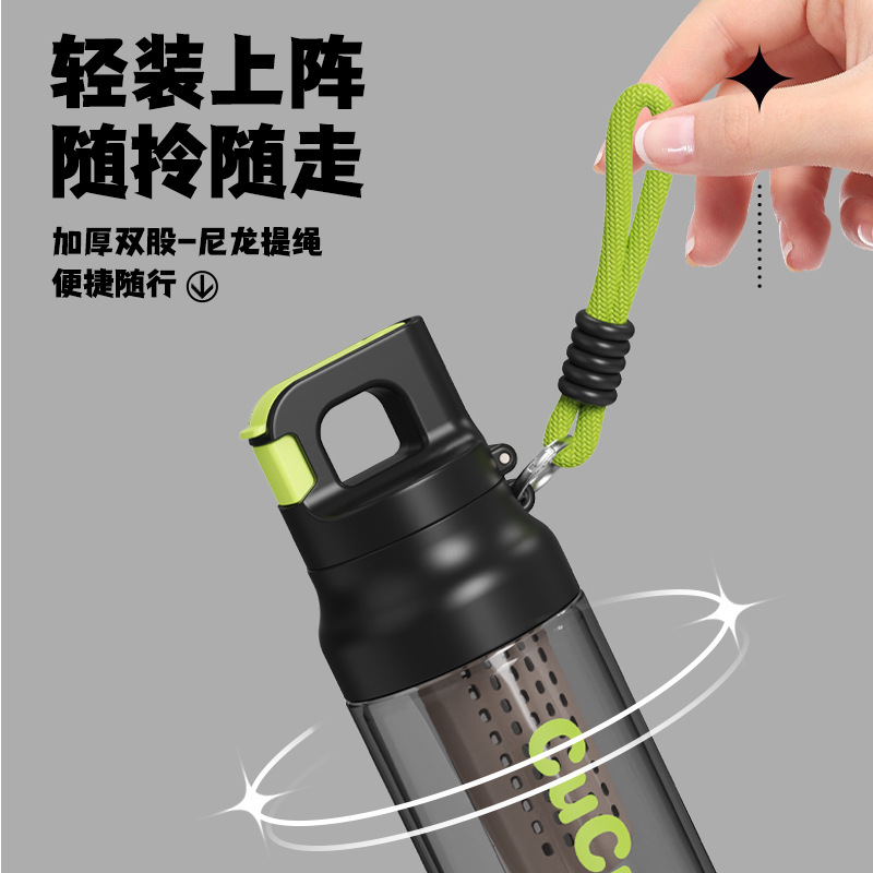 Basit Tasarımlı Büyük Kapasiteli Çift İçme Pipetli Plastik Bardak Spor Fitness Öğrenci Su Bardağı Outdoor Taşınabilir Elastik Kapak Kişisel Bardak Kadın - 4