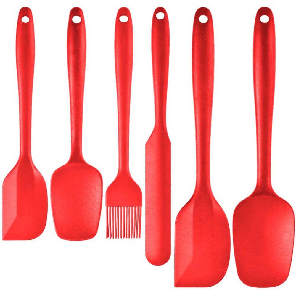 Yüksek Sıcaklık Dirençli Silikon Kazıyıcı Seti 6'lı Paket Krem Tek Parça Kazıyıcı Spatula Fırça Çeşitli Boyutlarda Silikon Mutfak Aletleri - 6