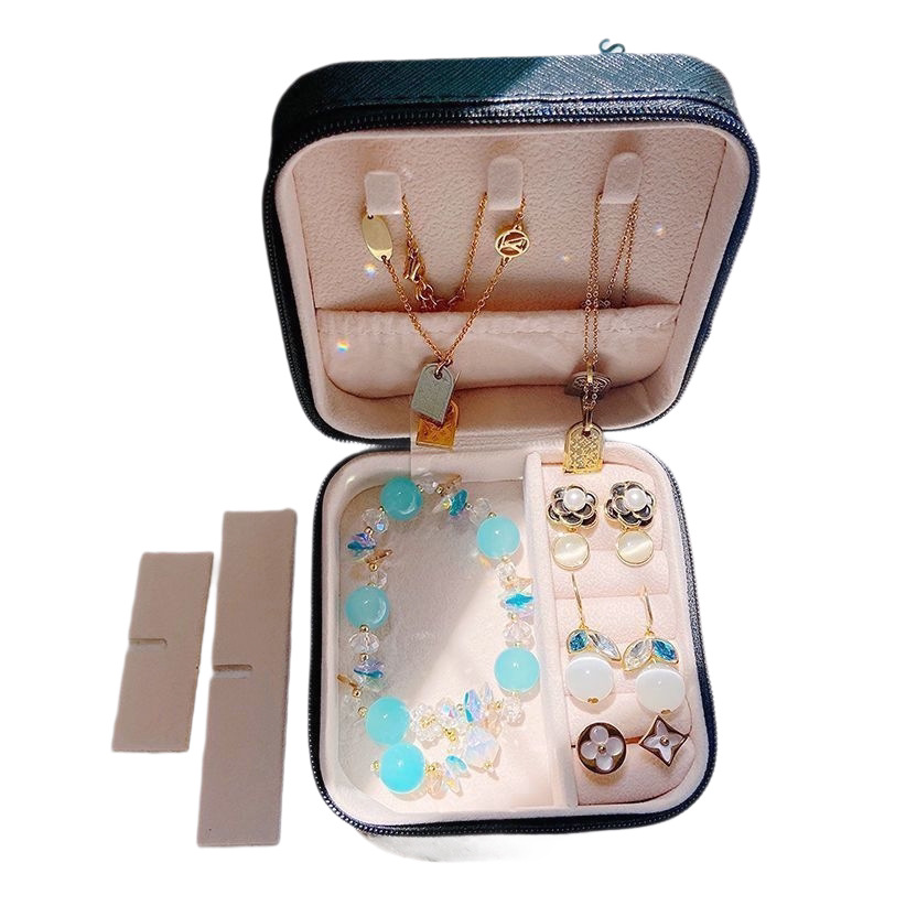 Tragbare Schmuckaufbewahrungsbox mit mehreren Ebenen und Fächern für Ohrringe, Halsketten und Ringe – koreanisches minimalistisches Design für Reiseschmuckbox - 6