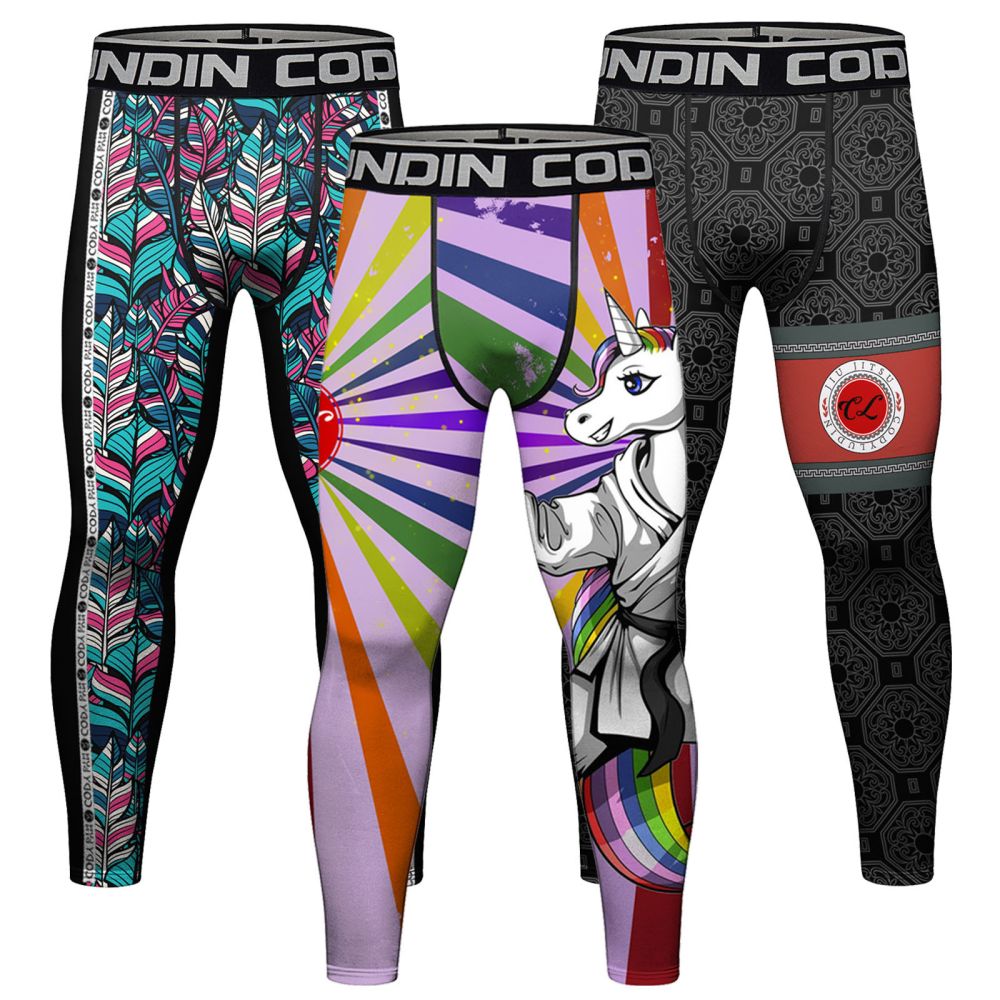 Men's Printed Compression Sports Long Pants for Running and Basketball