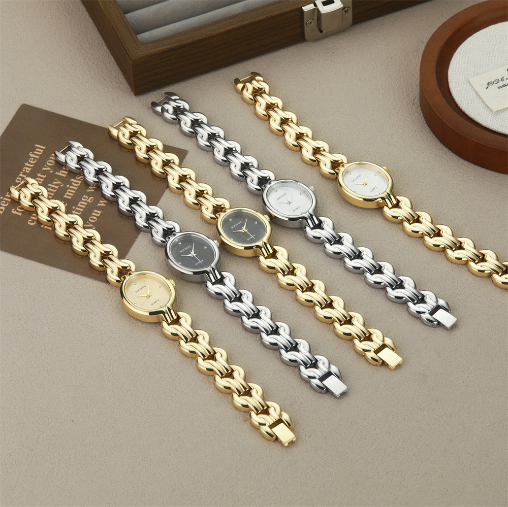 Women's Cuban chain quartz watch multicolor dial - 1