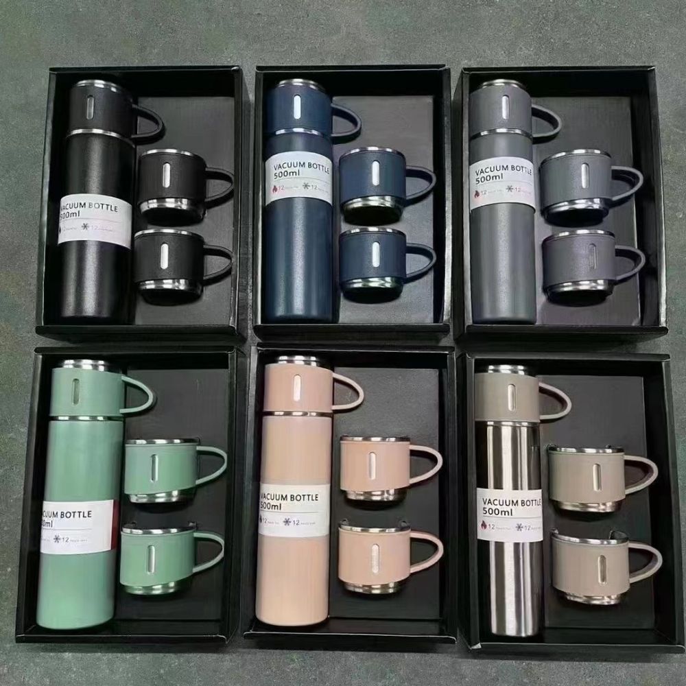 Thermobecher-Set aus Edelstahl 304 mit drei Deckeln, doppelwandig