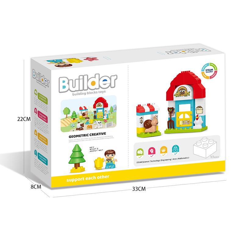 Kinder-Großbausteine ab 3 Jahren, Bauernhof-Tiere-Set zum Zusammenbauen, Kindergarten, für Jungen und Mädchen, DIY-Lernspielzeug zum Stecken und Bauen, Großhandel