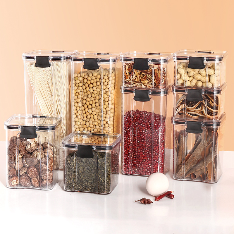 Food-grade transparent plastic lid square thickened storage jar, sealed grain storage jar - 4