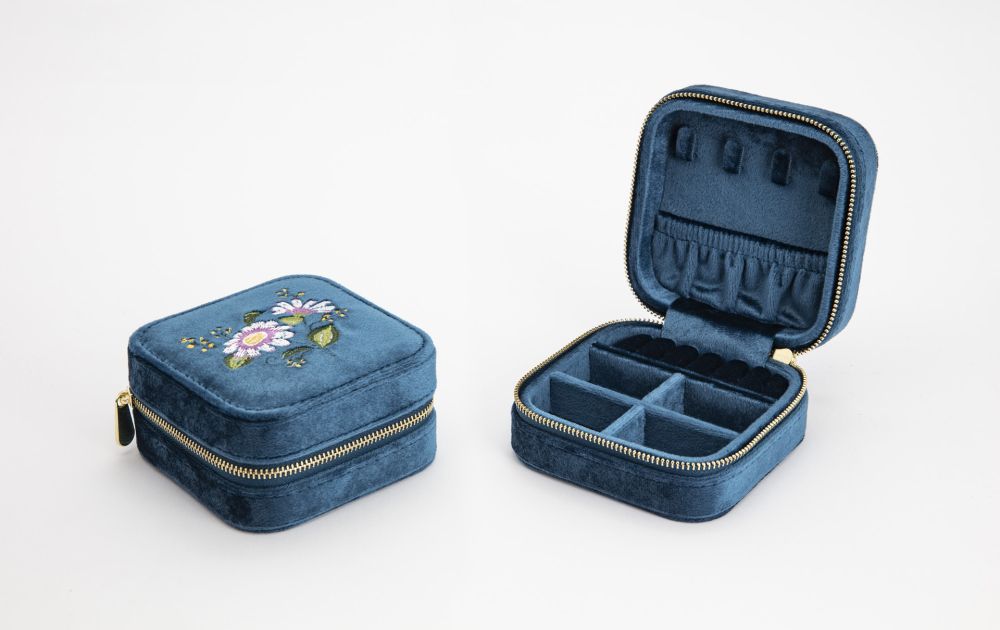 Velvet Jewelry Box Travel Portable Square Fabric PU Jewelry Hand Jewelry Small Storage Box Double Layer Wholesale - 10