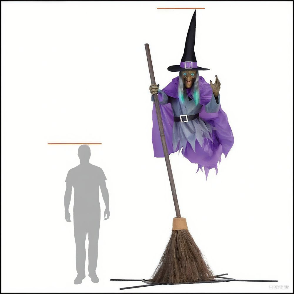 Halloween fliegender Hexenbesen zur Partydekoration und Bühnenbild