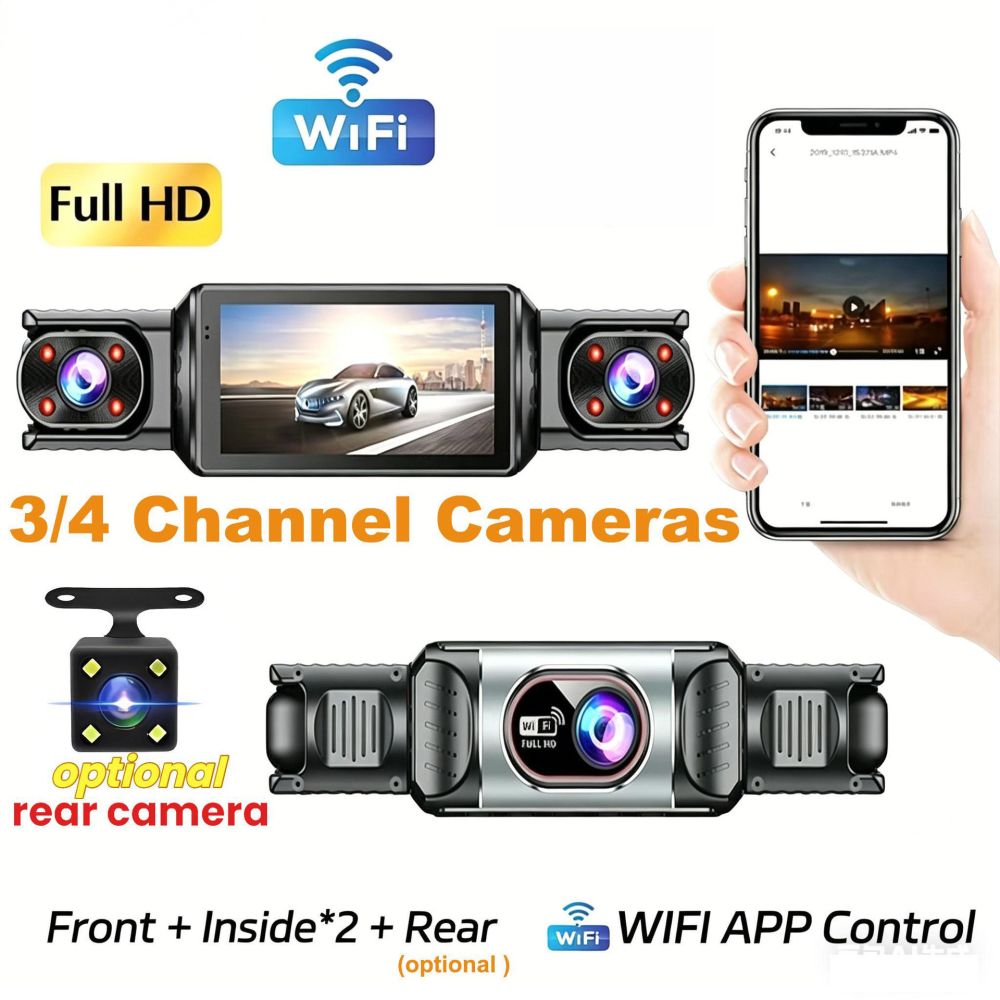 2026 Amazon Bestseller Araba Kamerası DVR Ultra HD 4K Ön Arka Üçlü Kayıt 4 Kayıt WiFi Telefon Bağlantılı Araç İçi Kamera