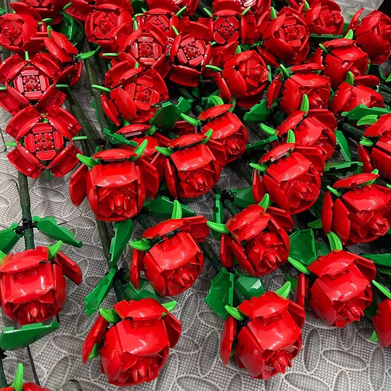 Lego uyumlu kırmızı gül buketi yapı seti, Sevgililer Günü oyuncağı