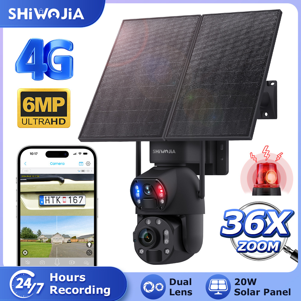 4G solar-powered camera, 36x optical zoom, night vision, 24-hour recording