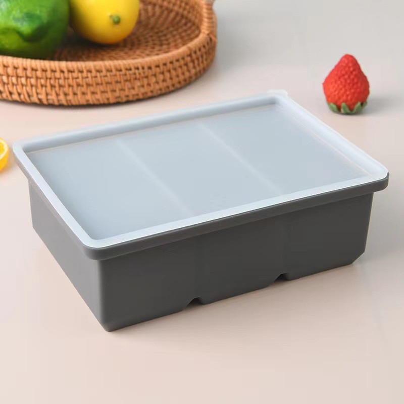 Factory direct supply large size 3-hole silicone ice cube mold with lid DIY creative three-compartment ice mold snow kitchen ice making mold - 10