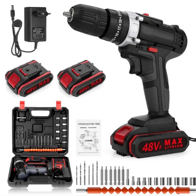 Rechargeable lithium electric drill impact hammer screwdriver set