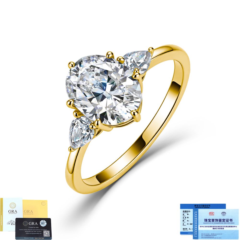 Grenzüberschreitender Bestseller S925 Silber Moissanit Ring, luxuriöser Dreistein-Ring im Eiform- und Birnenschliff, Nischendesign mit ausgeprägter Designnote