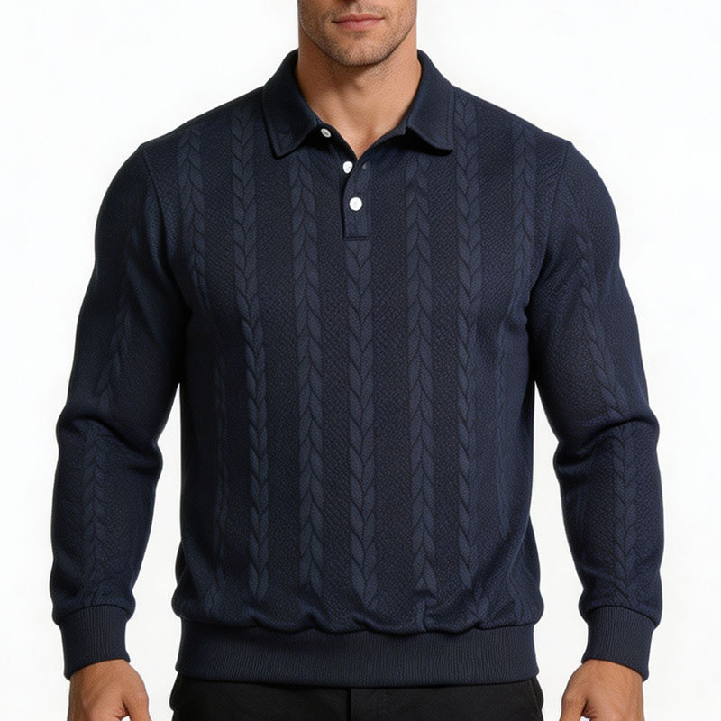 Sınır Ötesi KT Erkek Açık Yaka POLO Yaka Tişört Avrupa Amerika Sonbahar Kış Eski Para Tarzı Ağır Gramajlı Jakarlı Bol Kesim Düz Renk Rahat Sweatshirt