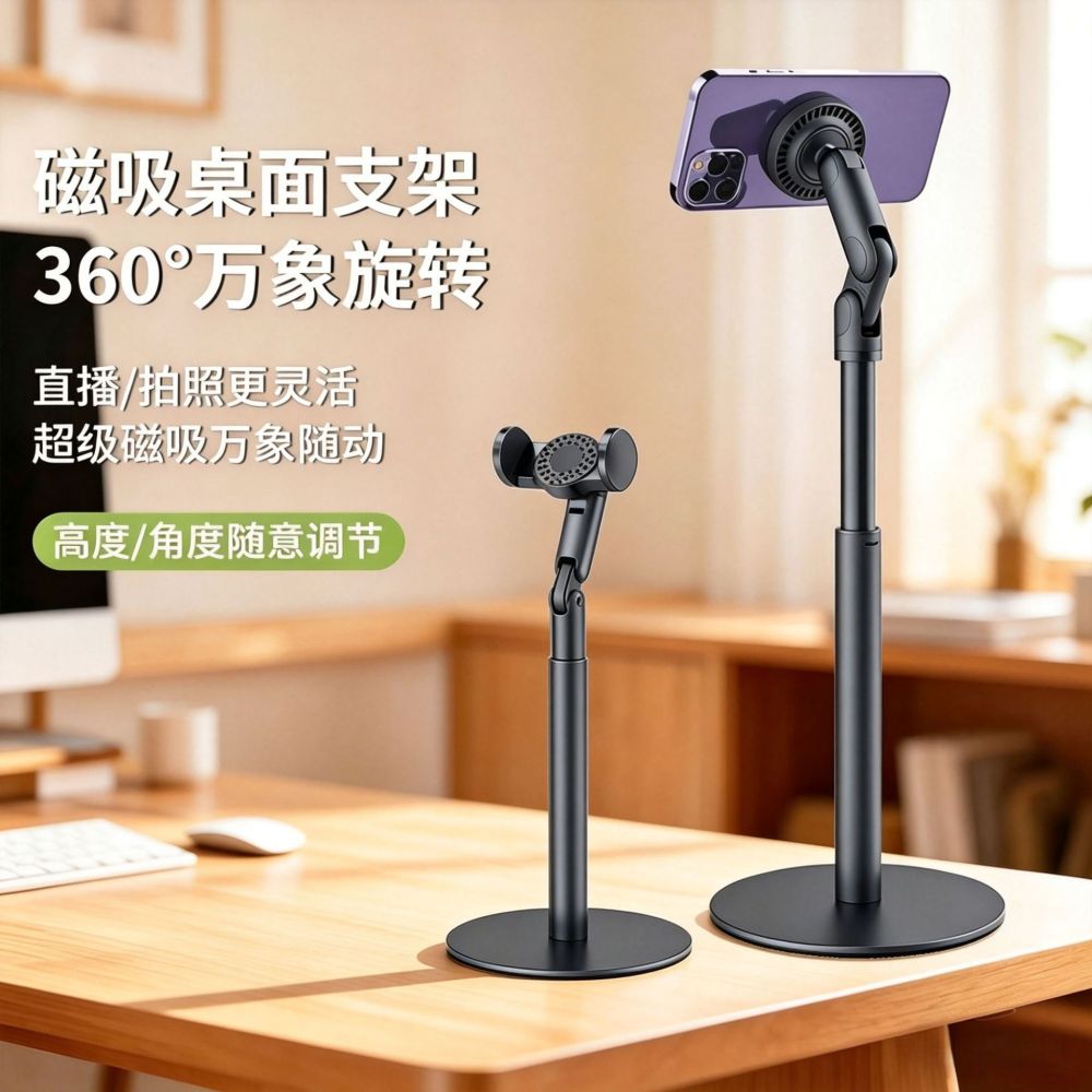 New Five-Axis Magnetic Phone Holder Multi-Angle Adjustable Rotating Strong Magnetic Desktop Phone Live Streaming Overhead Shot Holder
