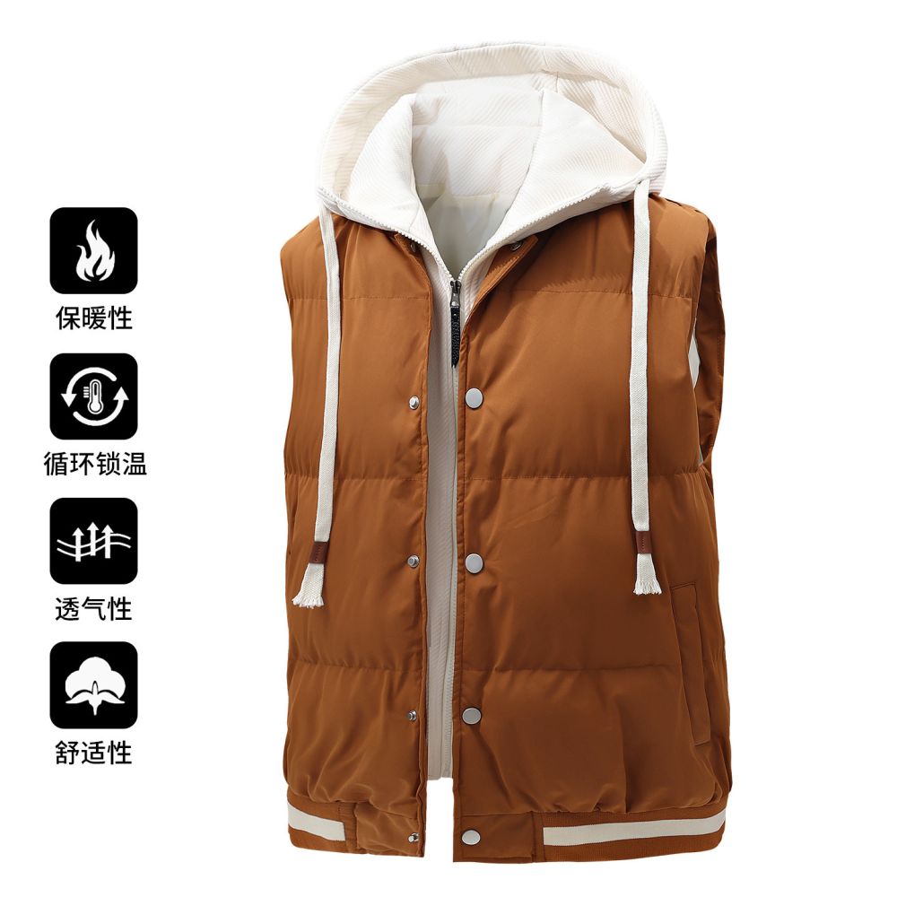 Unisex Hooded Vest, Down and Cotton Filled, American Style - 1