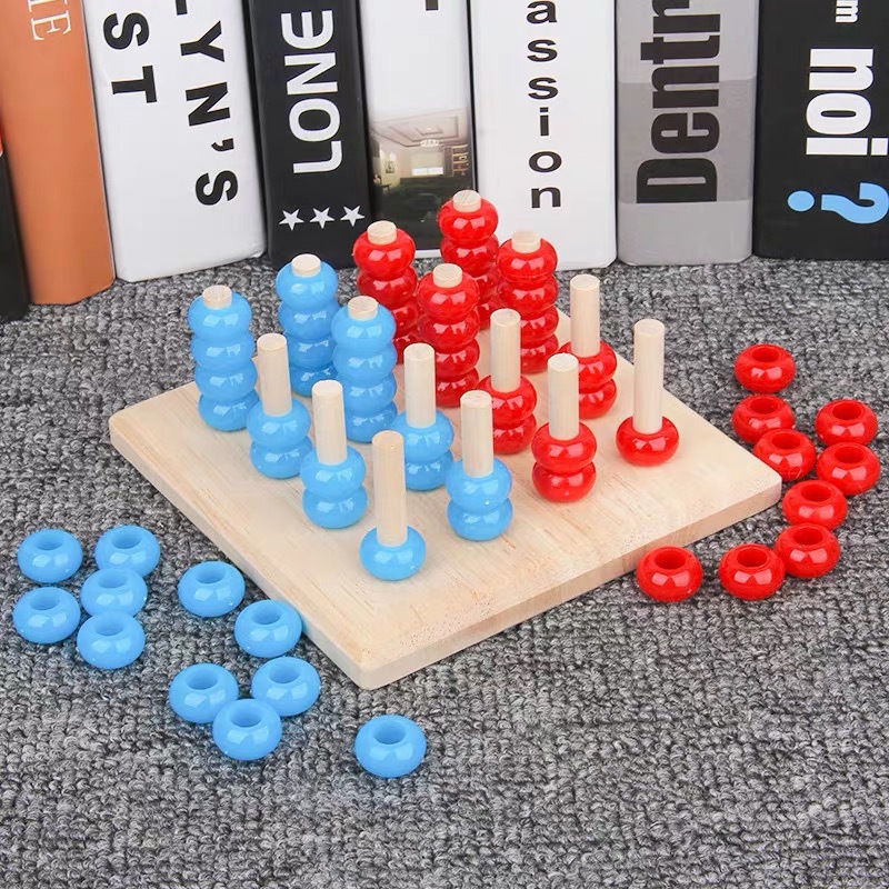 Montessori Ahşap Dört Sıralı Bağlantı Oyunu, Matematik Eğitim Seti