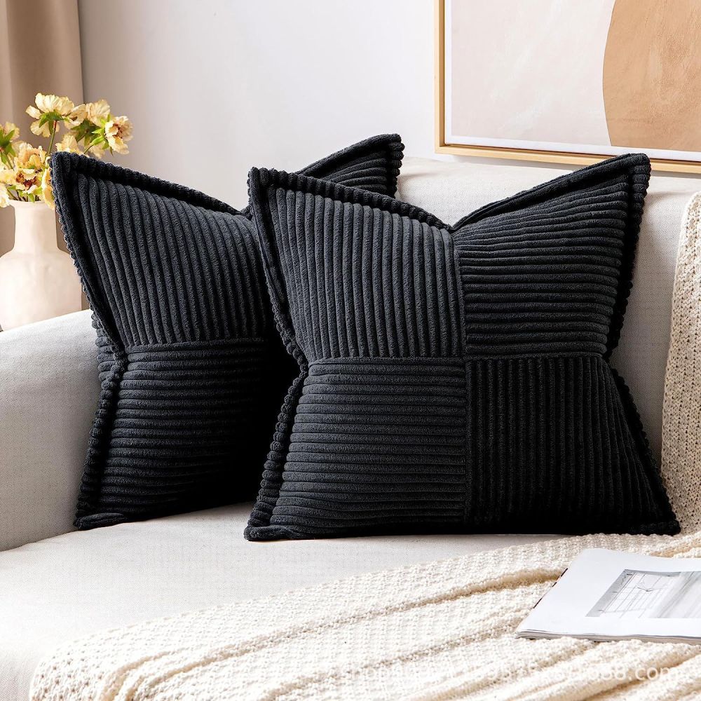 Solid Color Striped Velvet Sofa Cushion, Office Lumbar Pillow