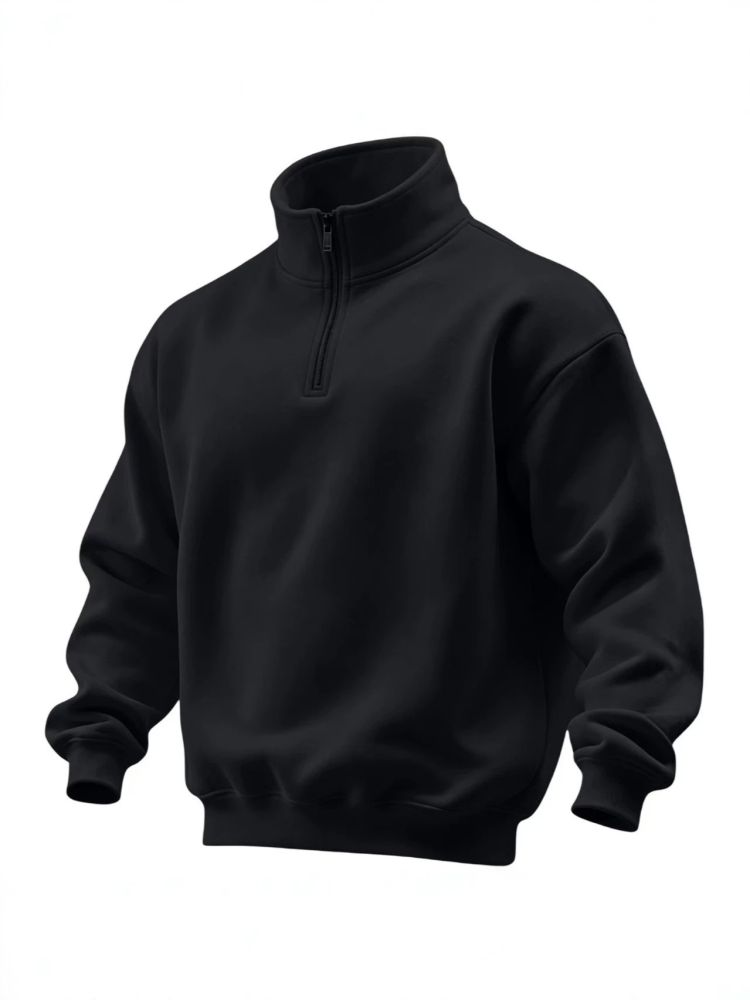 Erkek düz renk yarım fermuarlı dik yaka sweatshirt
