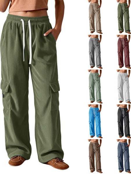 Damen-Cordhose im Retro-Stil mit vertikalen Streifen, weit geschnitten