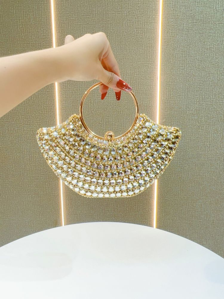 Women's Diamond-Studded Elegant Evening Clutch with Crossbody Strap