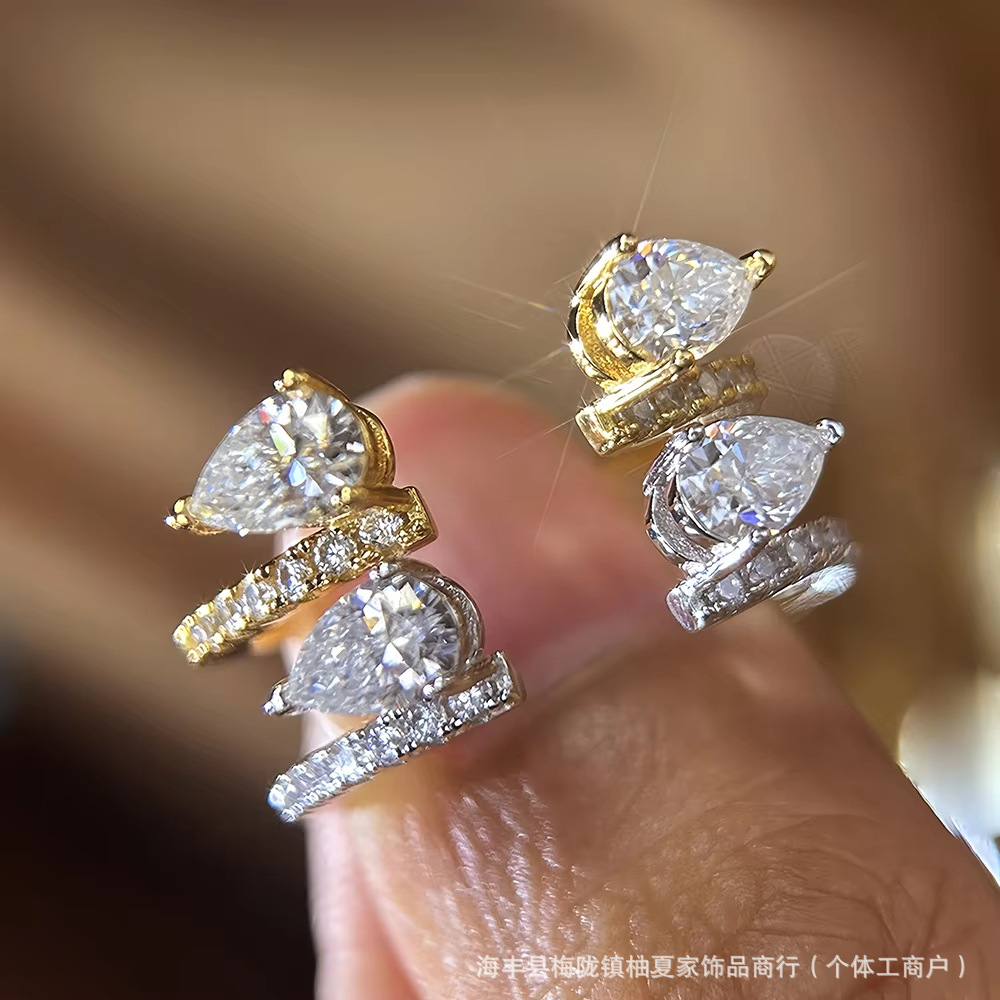 Cross-border Hot-Selling 925 Sterling Silver 4 Carat Marquise Moissanite Ring for Women, Stackable Combination Jewelry, Wholesale Sourcing