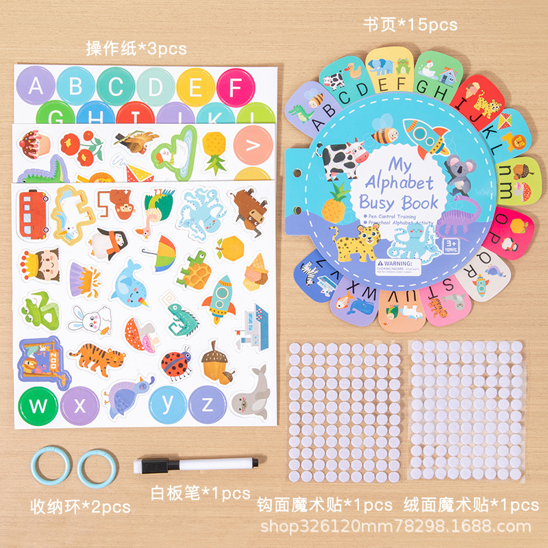 Kinder-Buchstaben-Stillbuch Denkförderung Lernspielzeug Klebebuch Spielzeug Kleinkinder Lernspielzeug Baby Reiß-Buch