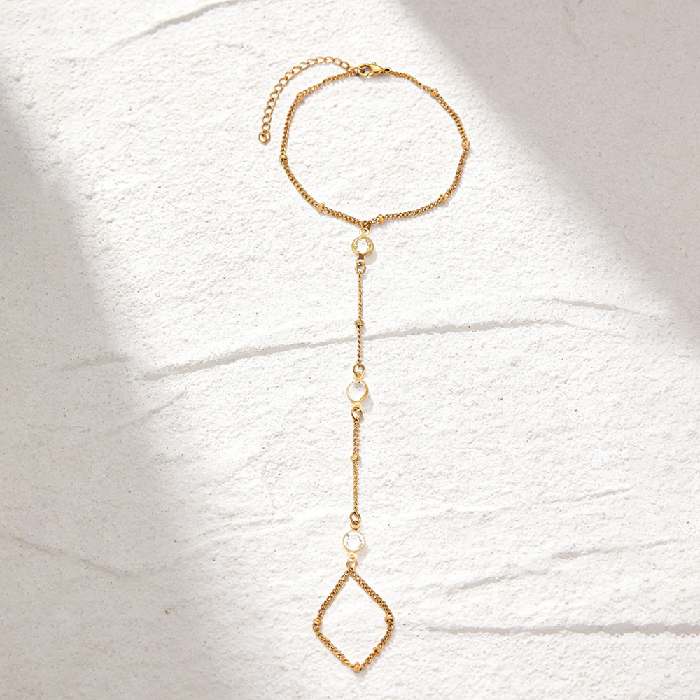 Amazon New Zircon Ring Connected Bracelet Women Long Stainless Steel Reinforced Mini Bead Ring Bracelet
