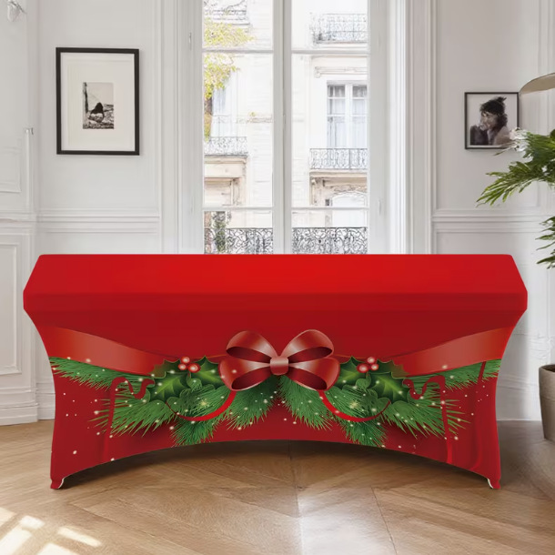Weihnachts-Stretch-Tischdecke Cocktail-Tischhusse Hochzeits-Bankett Rechteck-Tischdecke wasserdicht und schmutzabweisend Milchseide-Tischdecke