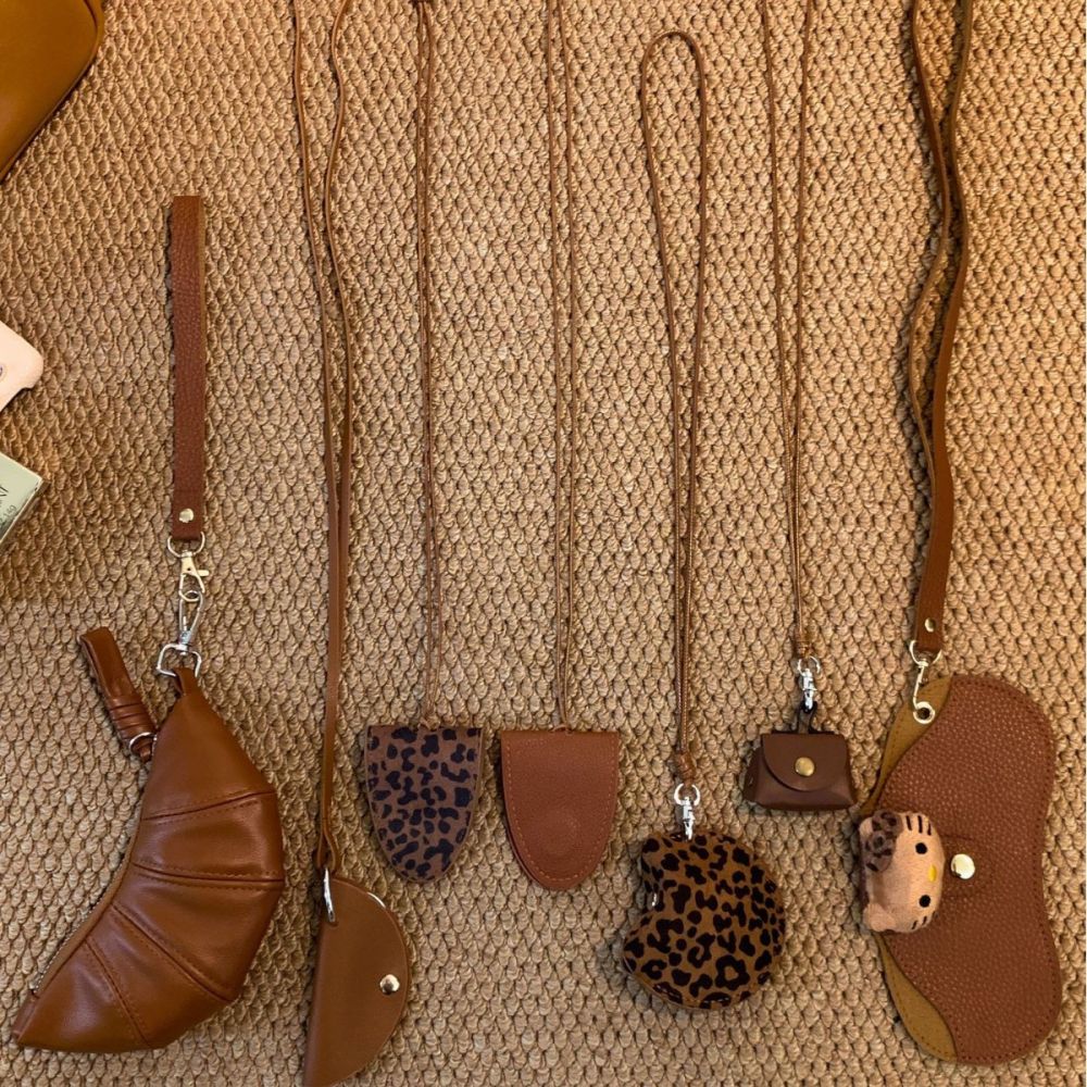 Leather sausage dog bear pendant with sunglasses storage bag