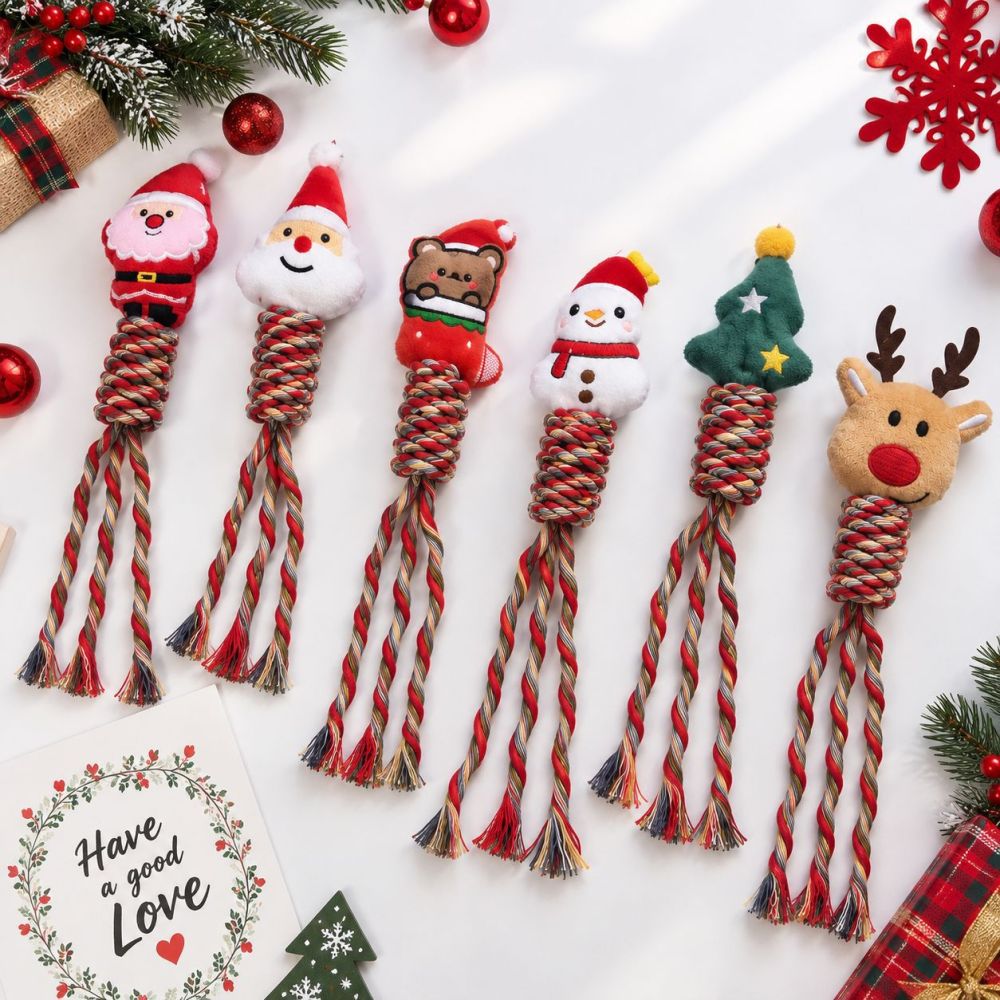 Christmas Reindeer Plush Dog Toy with Rope Knot, Small and Medium Dogs