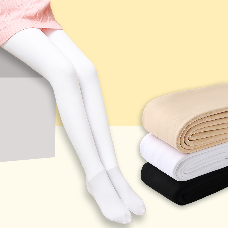 Children's Fleece-Lined Dance Tights, White