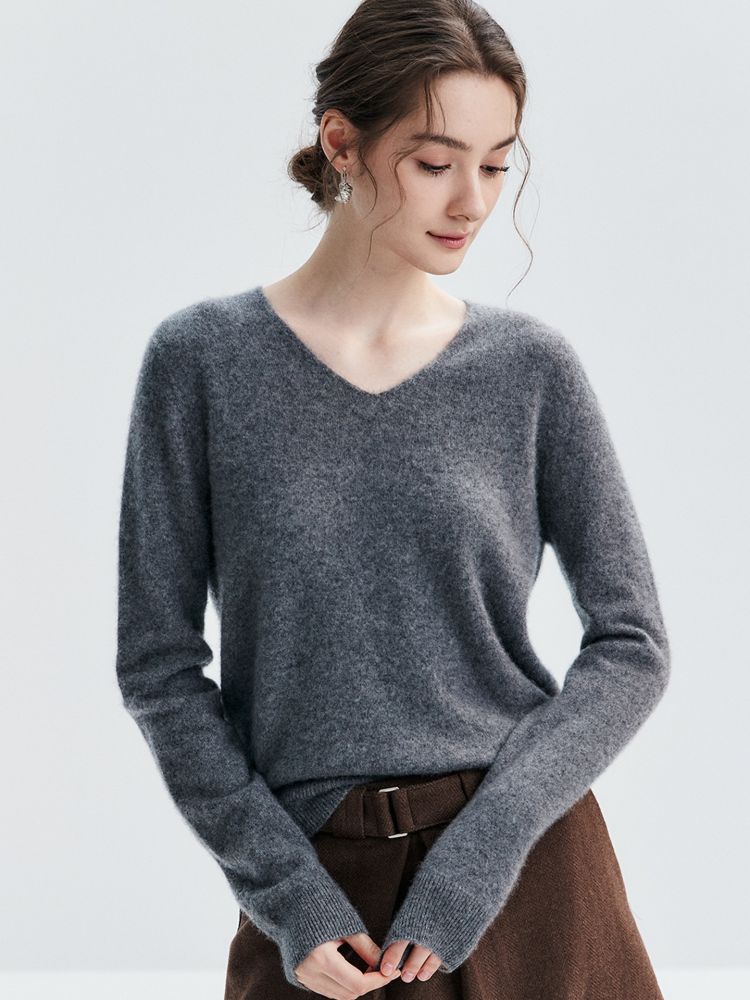 Konasy Autumn Winter New Style 100% Cashmere V-Neck Knitted Sweater Women's Loose Base Layer Pullover Versatile Top