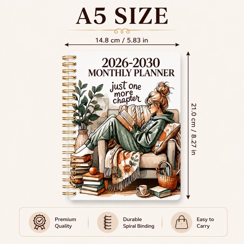 A5 aylık planlama defteri 2026-2030, spiral ciltli