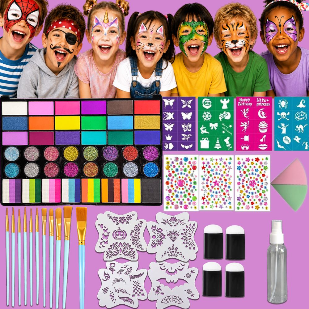 Neues Amazon-Bestseller-Gesichtsbemalungs-Set mit 42 Farben, Körperbemalungsfarben, Halloween-Gesichtsschminke