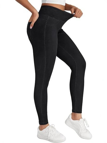 Europäische und amerikanische Export-Yogahose im Jeans-Look, eng anliegend, hoher Bund, bauchformend, hochelastisch, po-betonend, schmal geschnittene Röhrenhose, grenzüberschreitende Bezugsquelle