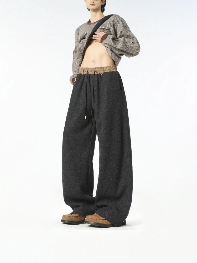2026 New Autumn Winter Casual Pants Men Sand-Washed Sweatpants Patchwork Solid Color Wide-Leg Pants Saber Pants Hong Kong Style Sports Pants Trendy