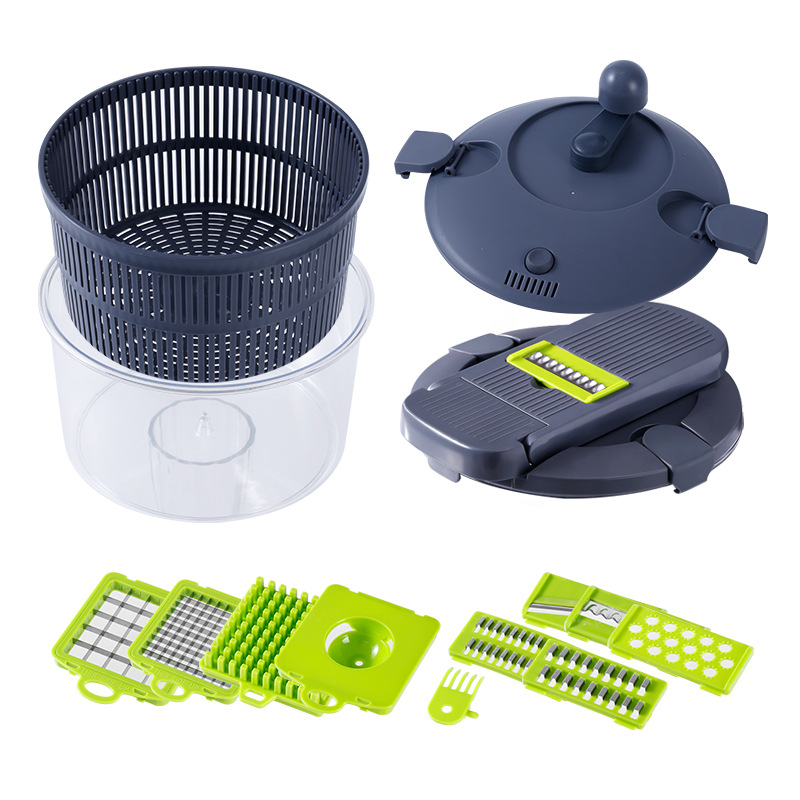 Vegetable Dehydrator and Chopper 2-in-1 Colander Vegetable Cutter Multifunctional Shredder Slicer Manual Vegetable and Fruit Salad Maker for Home Kitchen