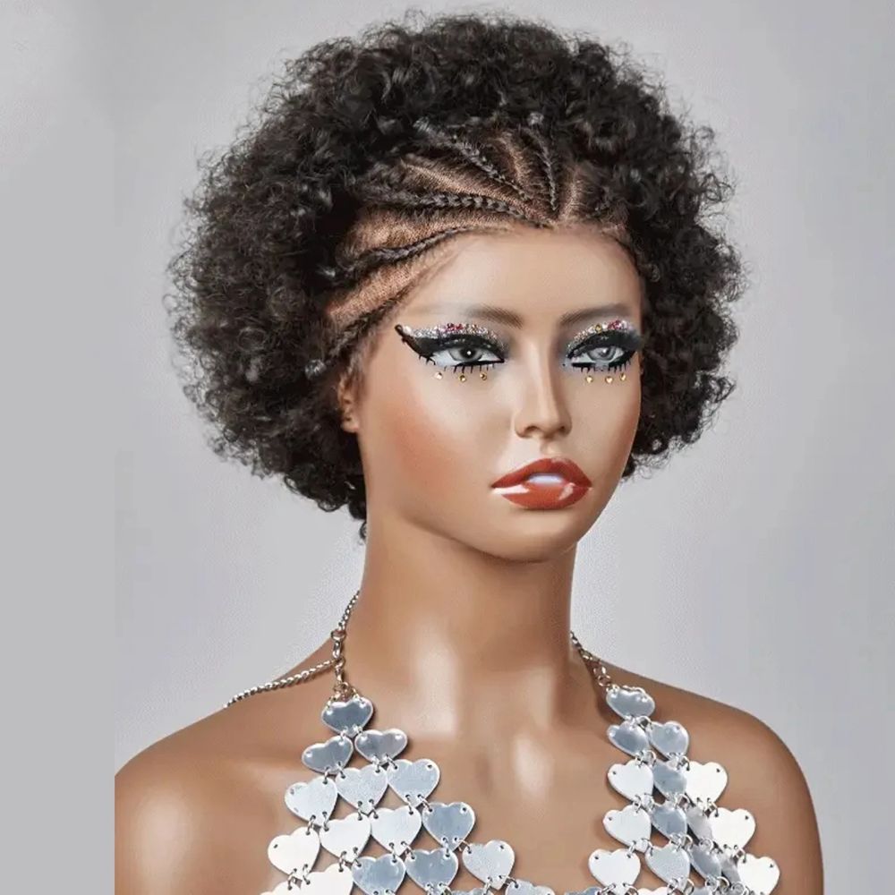 13x4 Front Lace Afro Curly Wig, 100% Human Hair - 1