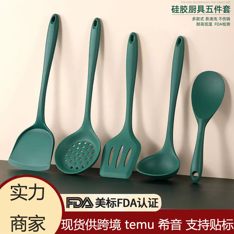 Großhandel Haus-Typ antihaftbeschichtete Silikon China Spatel hochtemperaturbeständiges Spatel-Set Kochbesteck Löffel-Set Küchenutensilien fünfteiliges Set - 1