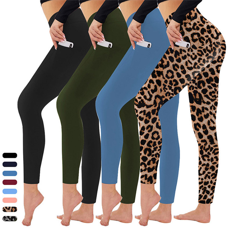 High-Waist Yoga Leggings with Pockets, Milk Silk Fabric, 7/8 Length