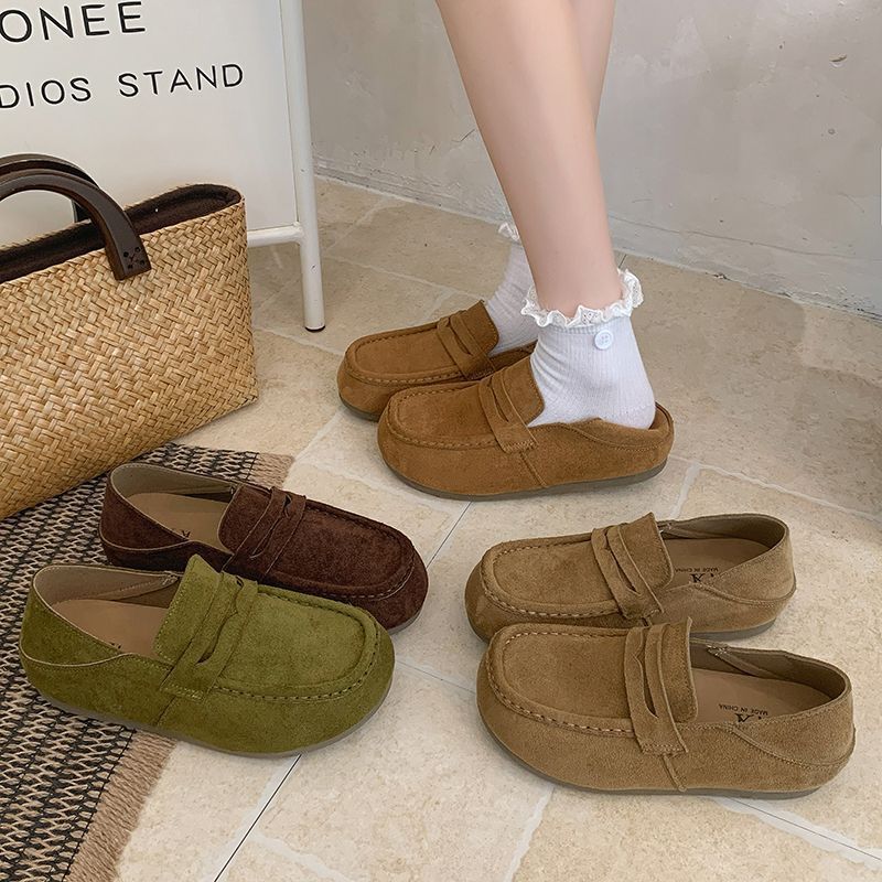 Women's Retro Loafers with Inner Heel Lift, Soft Sole, Flat Bean Shoes