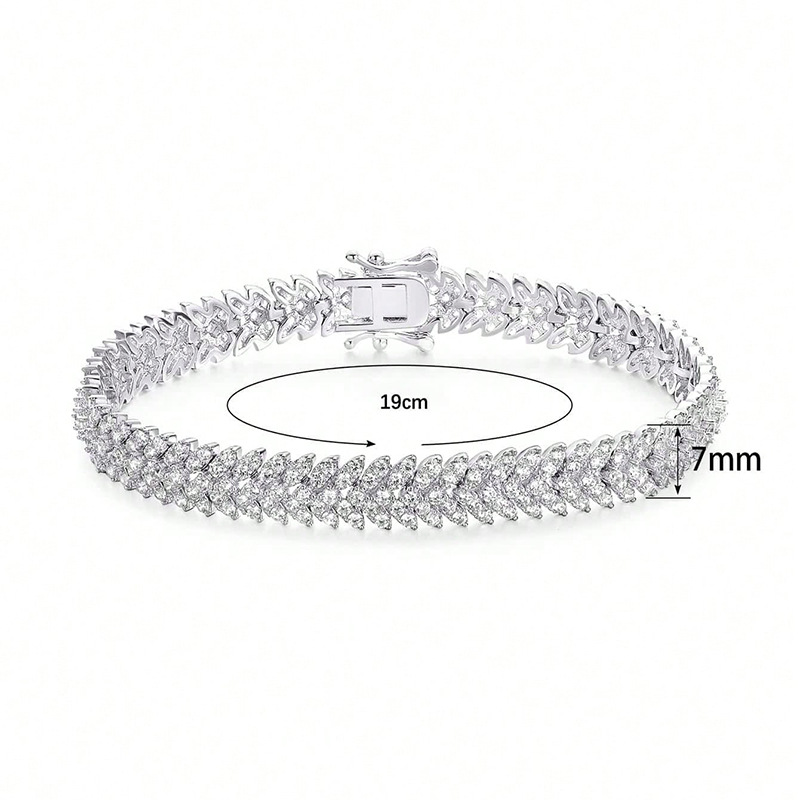 Modisches Armband, dicke Kette, Fischgrät-Muster, Zirkonia, Goldfarben und Silberfarben, elegant und stilvoll, voller Steine, Tennisarmband für Damen, Muttertagsgeschenk