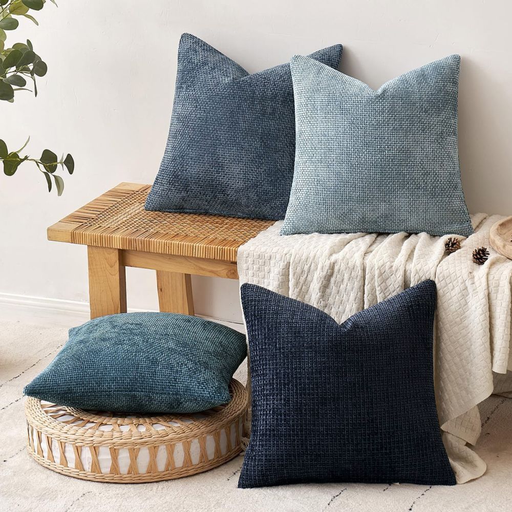 Amazon dicke gekordelte Chenille-Kisseneinsatz Kissenbezug Kreuzweberei einfarbig einfache flache Farbe Sitzkissen weiches Sofa grenzüberschreitend