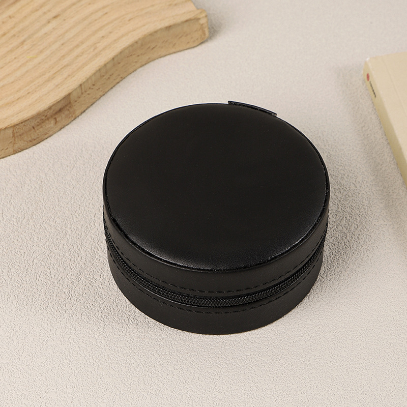 Trend Setter Minimalist Yuvarlak Takı Saklama Kutusu Fermuarlı Küpe Yüzük Kutusu Kişisel Seyahat Aksesuar Kutusu Stokta - 9