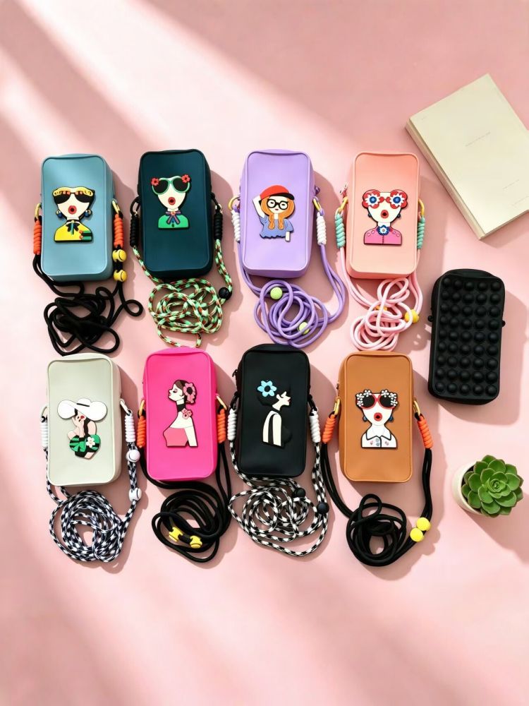 Silicone Phone Pouch Cartoon Crossbody Bag Portable Coin Purse Women Student Cute Mini Shoulder Bag Stress Relief Bubble Pouch