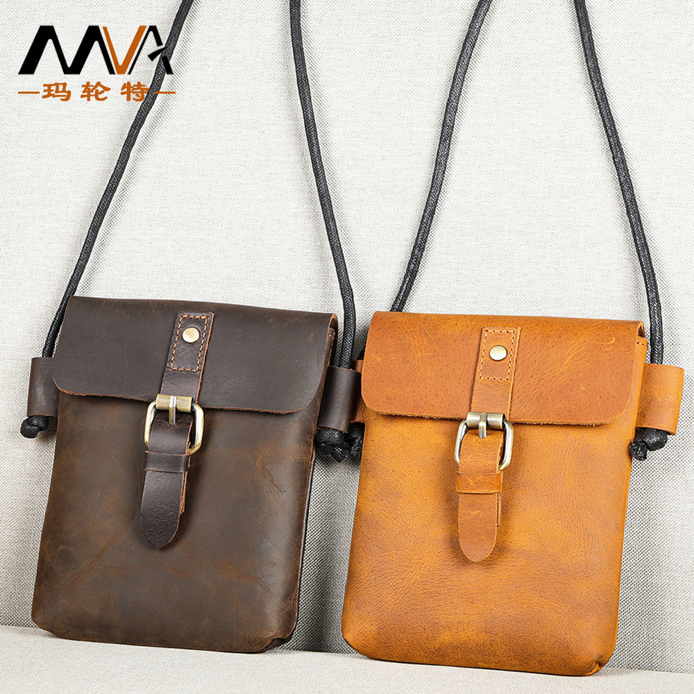 Echte Leder Crossbody Tasche Handytasche Mini kleine Tasche Schulter Handytasche Vollnarbenleder weiches Leder Premium Schultergurt Tasche für Herren - 1