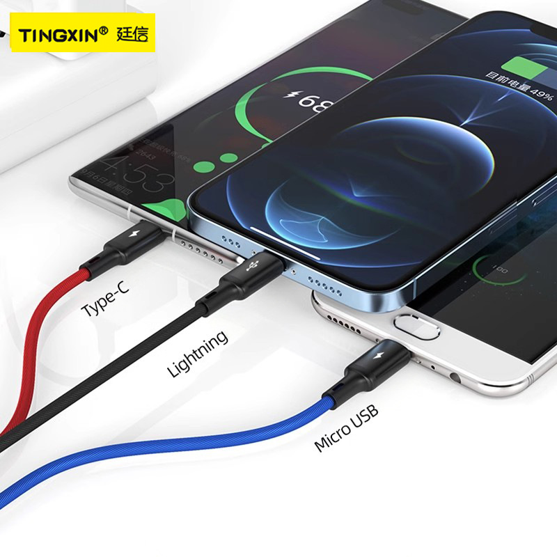 3-in-1-Datenkabel Schnellladung, 1-auf-3 Ladekabel-Set passend für OPPO Android Huawei Xiaomi Apple Mobiltelefone