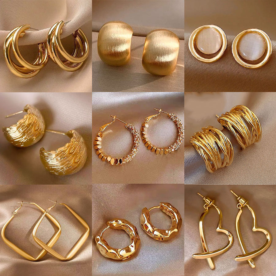 925 gümüş C halka küpe, altın kaplı, minimalist tasarım - 1