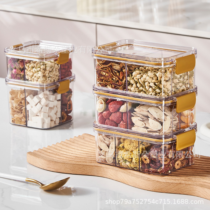 6-Compartment Storage Box Sealed Jar with LOGO, Six-Grid Grain Storage Jar, Four-Divided Soup Ingredient Jar, Compartmented Tea Storage Canister